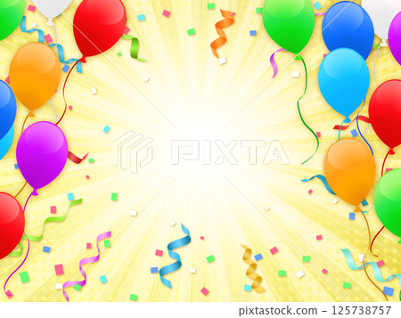 Blue background with colorful balloons and confetti Blue background with colorful balloons and confetti 125738757