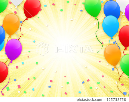 Blue background with colorful balloons and confetti 125738758