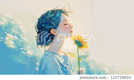 一個女人用向日葵 一個女人用向日葵 125739010