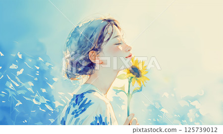 A woman with sunflower A woman with sunflower 125739012