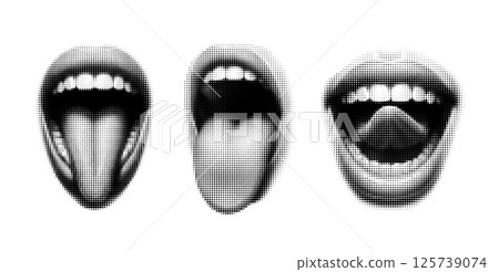 Open mouth halftone illustration. Bold dotted design mouth emphasizing expression and sound retro 125739074