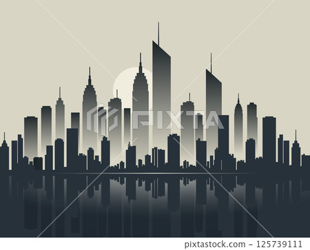 Modern city skyline silhouette gradient buildings reflection effect. City skyline metropolis 125739111