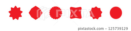 Sale red tag promotion label icon. Price sticker collection vector discount starburst promo badge 125739129