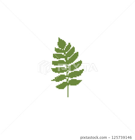 Pixel art green leaf illustration. Minimalistic leaf design in retro pixelated style. Pixel art green leaf illustration. Minimalistic leaf design in retro pixelated style. 125739146