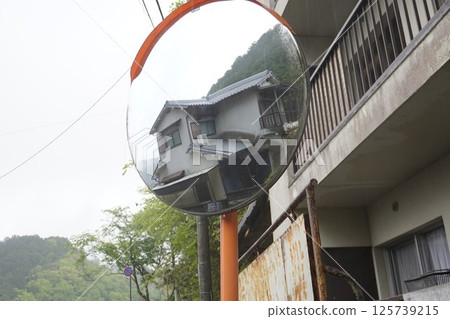 Buildings reflected in a convex mirror Buildings reflected in a convex mirror 125739215