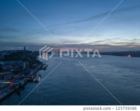 Blackout in Lisbon. 25 of April Suspension Bridge. Portugal Blackout in Lisbon. 25 of April Suspension Bridge. Portugal 125739386
