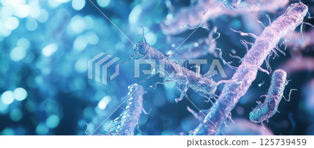 Bacteria under microscope in bright setting 125739459