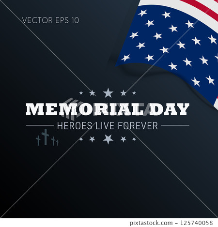 Memorial Day dark background with flag crosses and hero tribute 125740058