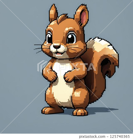 可愛的松鼠像素藝術,線條郵票風格 可愛的松鼠像素藝術,線條郵票風格 125740365