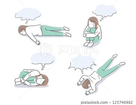 一位憂鬱的年輕女子與演講泡泡的插圖集 125740982