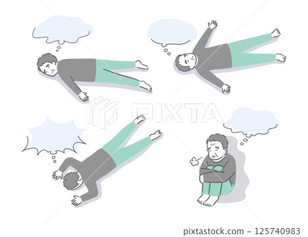 Illustration set of a senior man in poor health with speech bubble 125740983