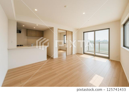 Interior photos of a newly built apartment: Bright and open living space 125741433