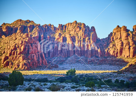 Red Rock Formations at Golden Hour Snow Canyon Eye-Level View 125741959