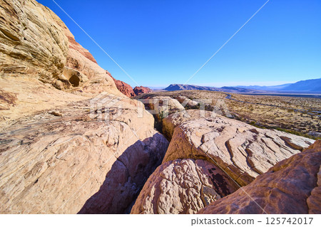 Sunlit Sandstone Formations in Red Rock Canyon Aerial Perspective 125742017