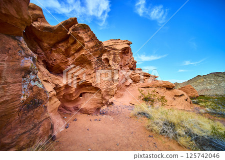 Red Sandstone Formation in Desert Landscape Eye-Level View 125742046