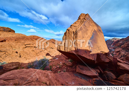 Red Rock Canyon Flame Formation with Dramatic Shadows from Eye Level Red Rock Canyon Flame Formation with Dramatic Shadows from Eye Level 125742178