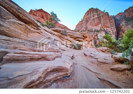 Zion Red Rock Majesty with Natural Pathway Eye-Level View 125742202