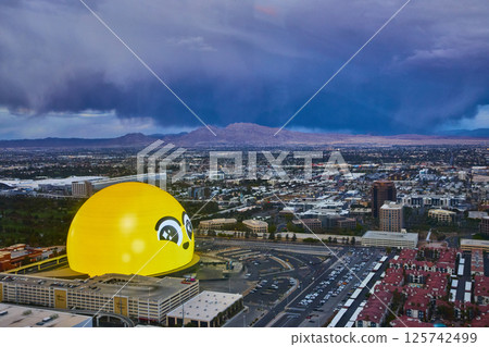 Aerial of Las Vegas Sphere and Skyline at Dusk Aerial of Las Vegas Sphere and Skyline at Dusk 125742499
