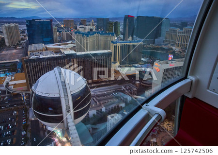 Las Vegas Strip Evening Skyline from High Roller Aerial Perspective 125742506