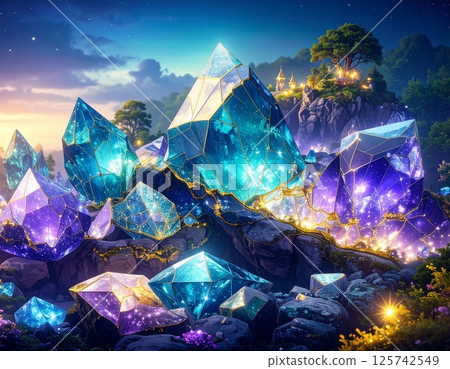 A forest of sparkling jewels, magical sparkle in nature, fantastic fantasy 125742549