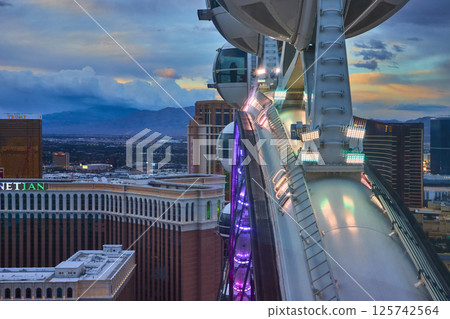 Las Vegas Skyline with High Roller at Sunset Eye-Level View Las Vegas Skyline with High Roller at Sunset Eye-Level View 125742564
