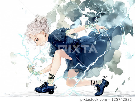 Illustration material of an electric fairy who controls lightning 125742885