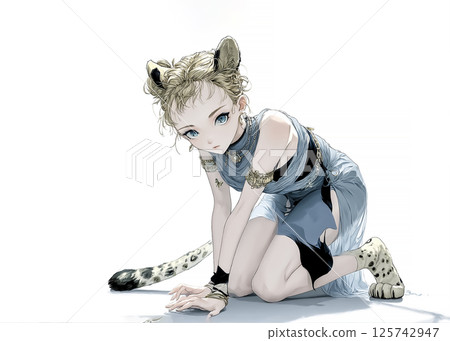 Illustration material of a cheetah fairy aiming for prey 125742947