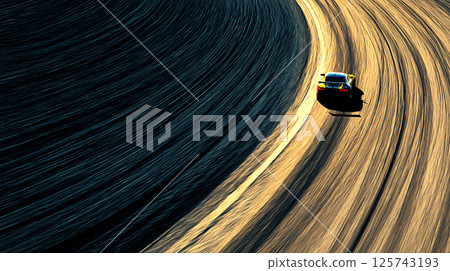A racing car going through a curve 125743193