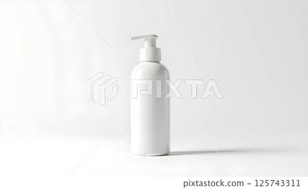 Minimal White Bottle Standing on Light Background 125743311