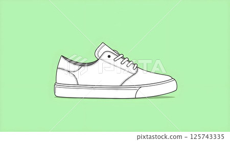 Flat vector illustration of a pair of sneakers, side view, clean outlines, white color, isolated on green background Flat vector illustration of a pair of sneakers, side view, clean outlines, white color, isolated on green background 125743335