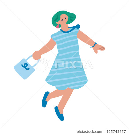 A woman jumping with joy - colorful and flat hand-drawn illustration 125743357