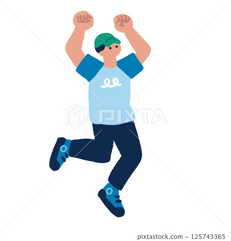 一個男人高興得跳了起來 — — 平面手繪插圖 125743365