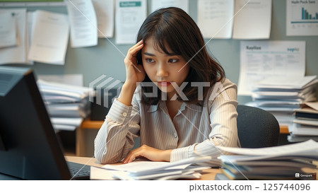 Women who are troubled by work 125744096