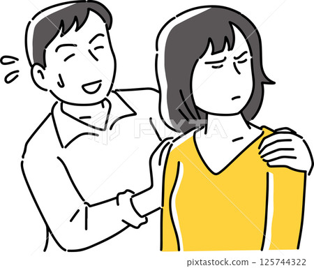 A man calming down a sulky woman A man calming down a sulky woman 125744322