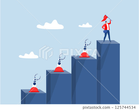 businessman climb up  robot Artificial Intelligence step by step on graph to achieve goal.progress, improvement or development to achieve goal, Step to grow concept 125744534
