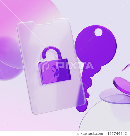 Cell Phone Lock and Key Security Glassmorphism 3D Image Cell Phone Lock and Key Security Glassmorphism 3D Image 125744542