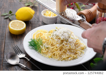 Lemon pasta with lots of cheese (Parmigiano Reggiano) Lemon pasta with lots of cheese (Parmigiano Reggiano) 125744862