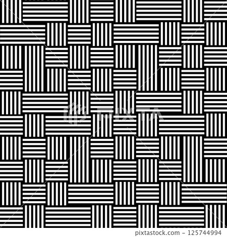 Seamless black and white geometric pattern with alternating vertical and horizontal stripes, creating a modern and abstract woven design, vertical stripes forming a woven, basketweave like texture 125744994