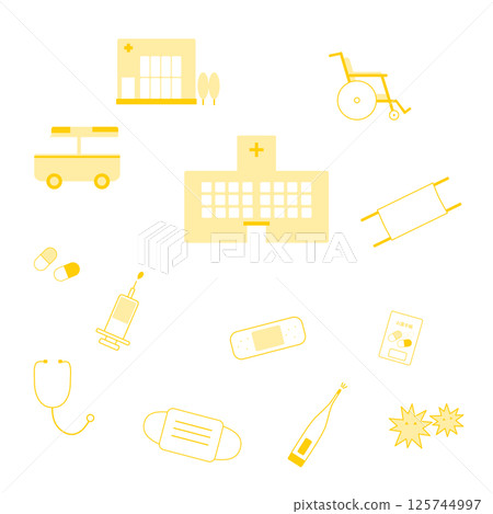 Various yellow medical equipment icon set Various yellow medical equipment icon set 125744997