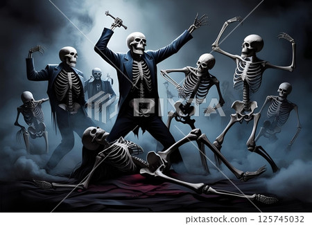 骷髏們聚在一起玩樂的插圖 骷髏們聚在一起玩樂的插圖 125745032
