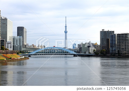 Tokyo cityscape: View from Tsukudajima Chuo Bridge 125745056