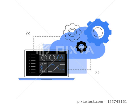 Laptop. PC and working processes. Dashboard. Simple flat illustration Laptop. PC and working processes. Dashboard. Simple flat illustration 125745161
