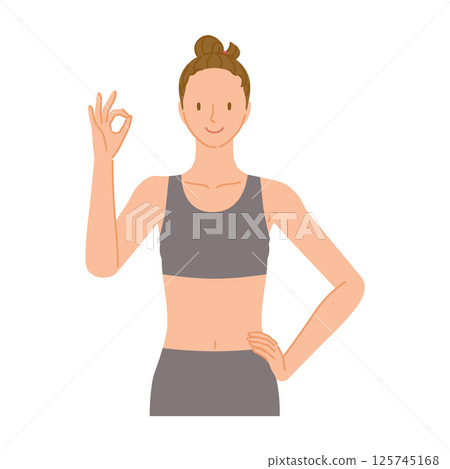 健身教練（微笑的年輕女子）：用手擺出「OK」姿勢 125745168