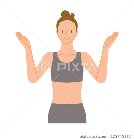 健身教練（微笑的年輕女士）：舉起雙手 125745172