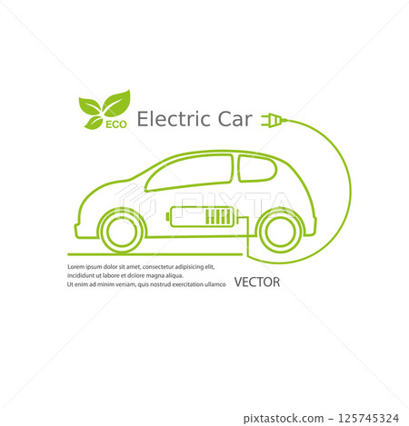 Electric car .Technologies of the future . Line electric car Icons . Charging a car through a battery . Electric car .Technologies of the future . Line electric car Icons . Charging a car through a battery . 125745324