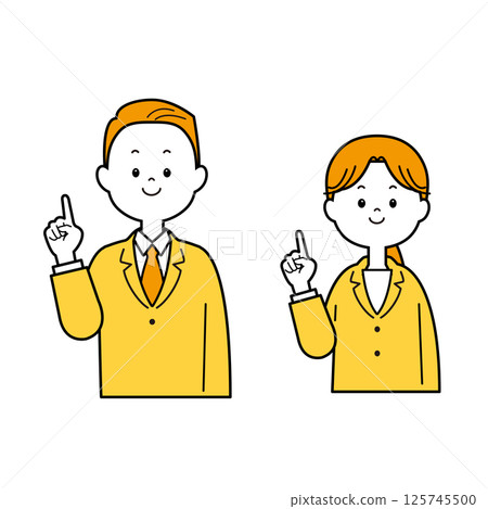 Men and women in suits pointing Men and women in suits pointing 125745500