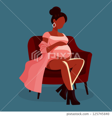 flat vector illustration of faceless pregnant girl sitting in chair. flat vector illustration of faceless pregnant girl sitting in chair. 125745840