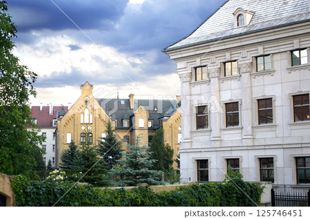 Ancient buildings on Ostrow Tumski at daytime in Wroclaw. High quality photo 125746451