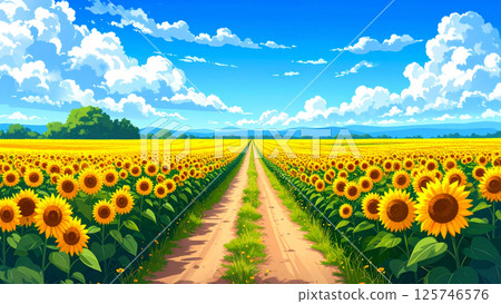 Blue sky and sunflower field 125746576