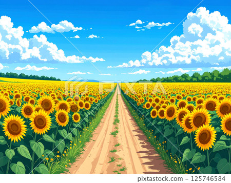 Blue sky and sunflower field 125746584
